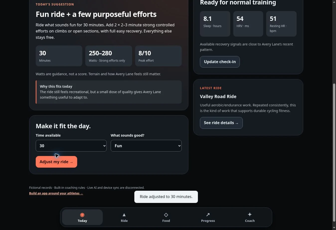 Working Power & Recovery interface with fictional data