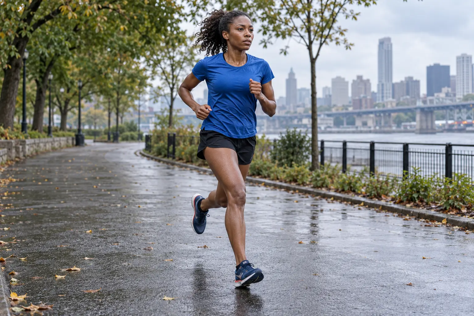 A runner training on a city route